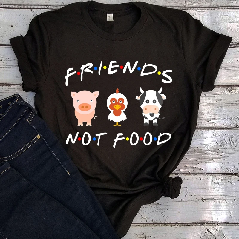 Friends Not Food Tees Vegan Woman Tshirts Plus Fashion Be Kind Aesthetic Clothes Summer Tops Vegetarian Graphic Tee XL