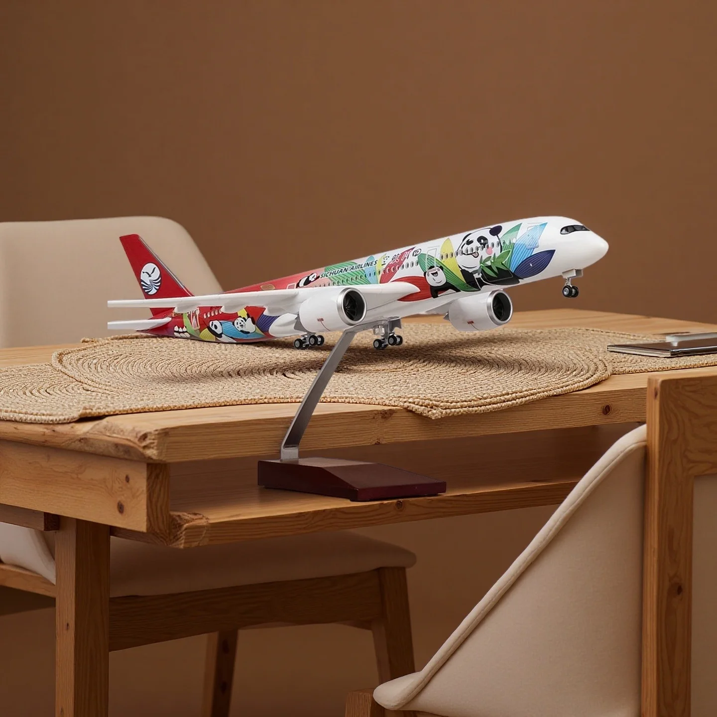 

1/42 Scale 47CM Airplane A350 Sichuan Panda Airline Model W Light&Wheel Plastic Resin Assembly Plane Model For Collection