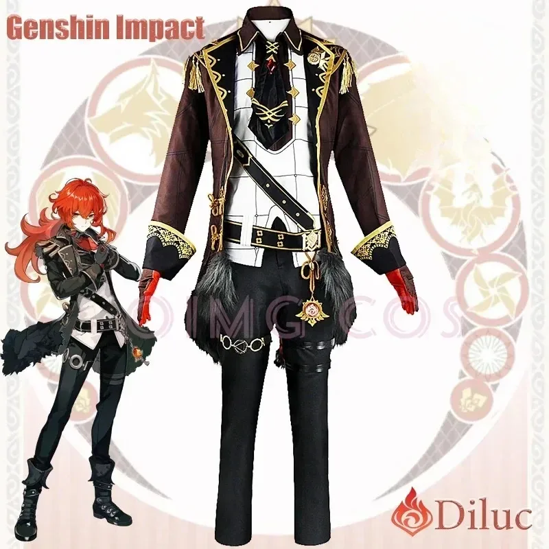 

Genshin Impact Diluc Косплей Костюм Униформа Аниме Костюмы на Хэллоуин Игра Красный Dead of Night Skin Новая кожа