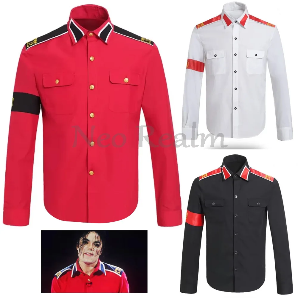 Heiß begehrtes Michael Jackson Hemd, Herren Vintage Hemd mit Epauletten, ikonisches Pop-Star-Outfit für Halloween und Karneval