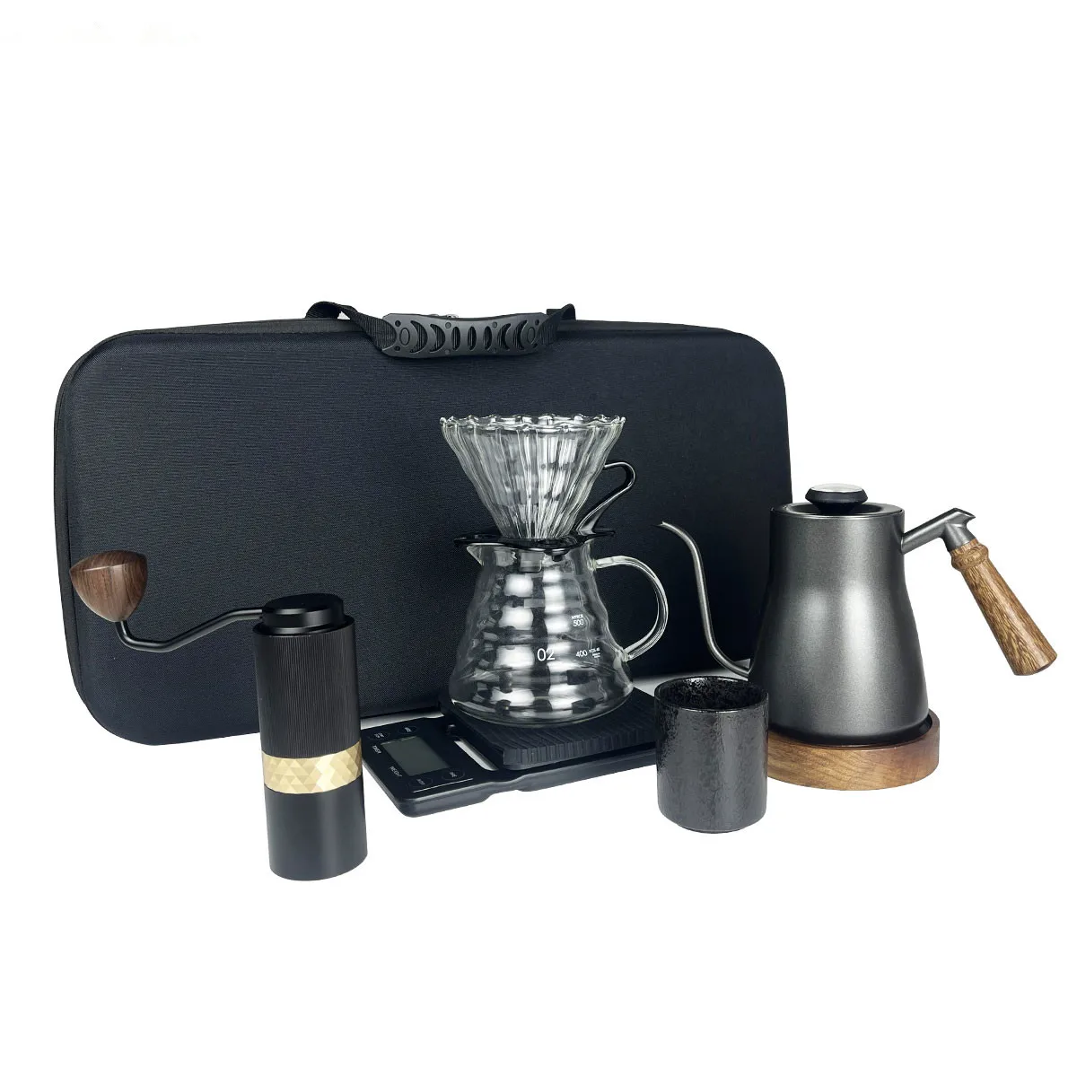 Luxury Coffeeware Sets with Kettle Cup, Grinder Filter, Paper Dripper, Server Pot, Outdoor Camping Gift for Coffee Lovers