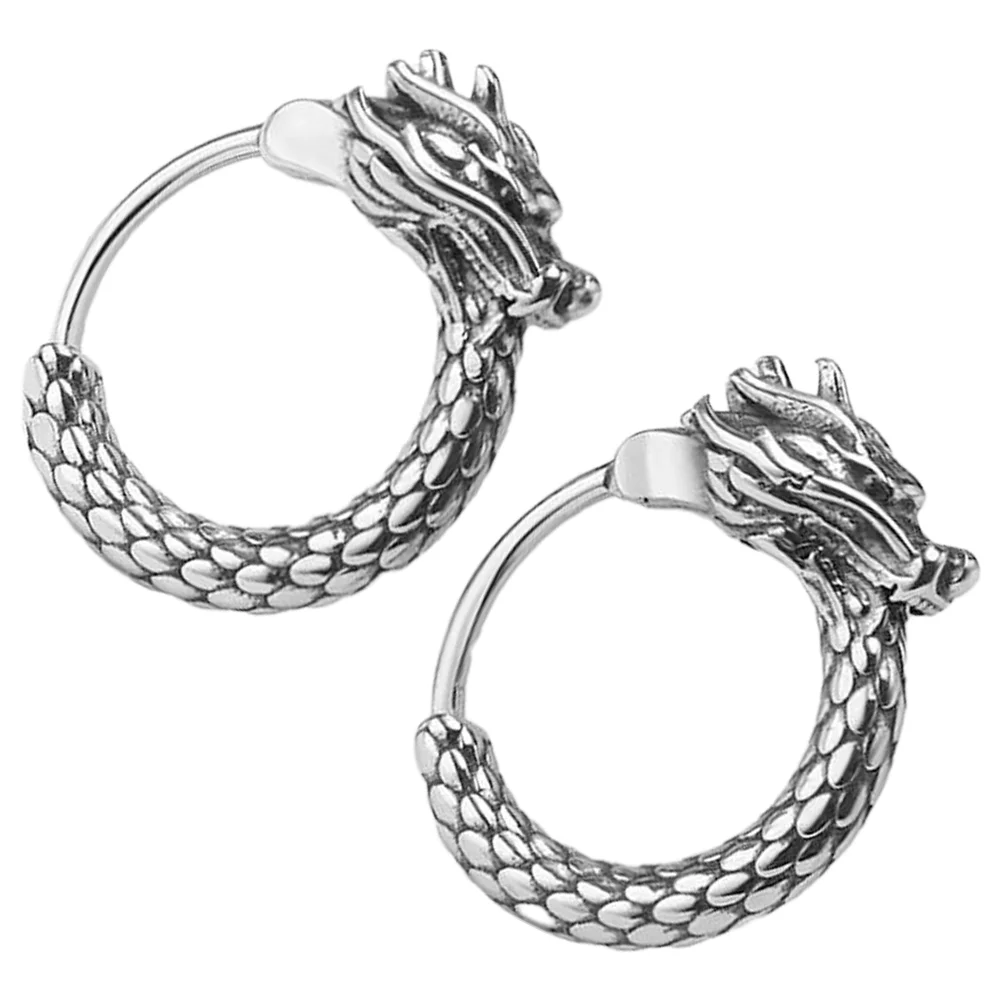 

Dragon Pattern Earrings Dangle Hoops for Men Cuff Statement Fashion Accessories Male