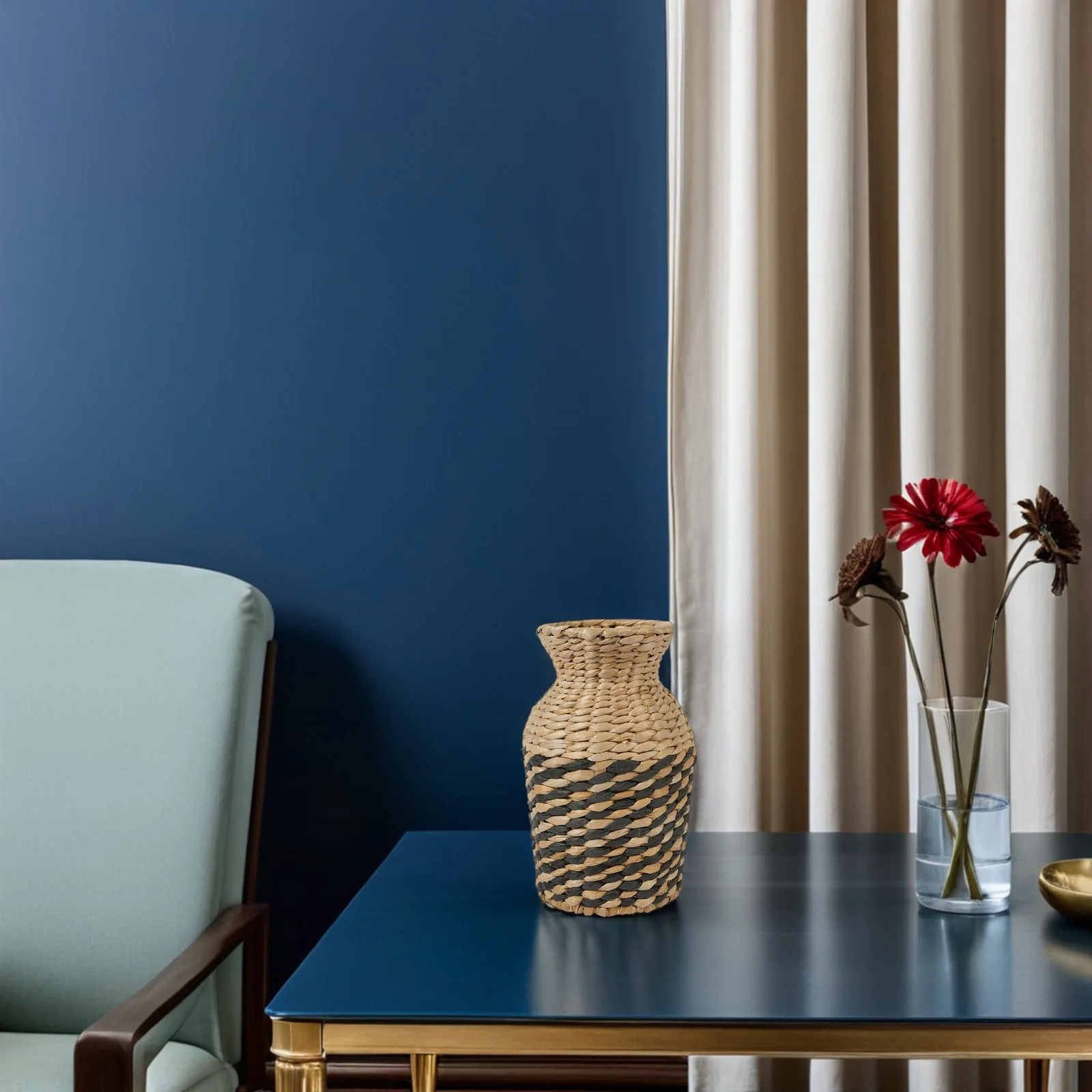 

25Cm Rustic Woven Basket Vase Handmade Seagrass Flower Container for Plants Tall Decorative Vase Centerpiece Modern Farmhouse