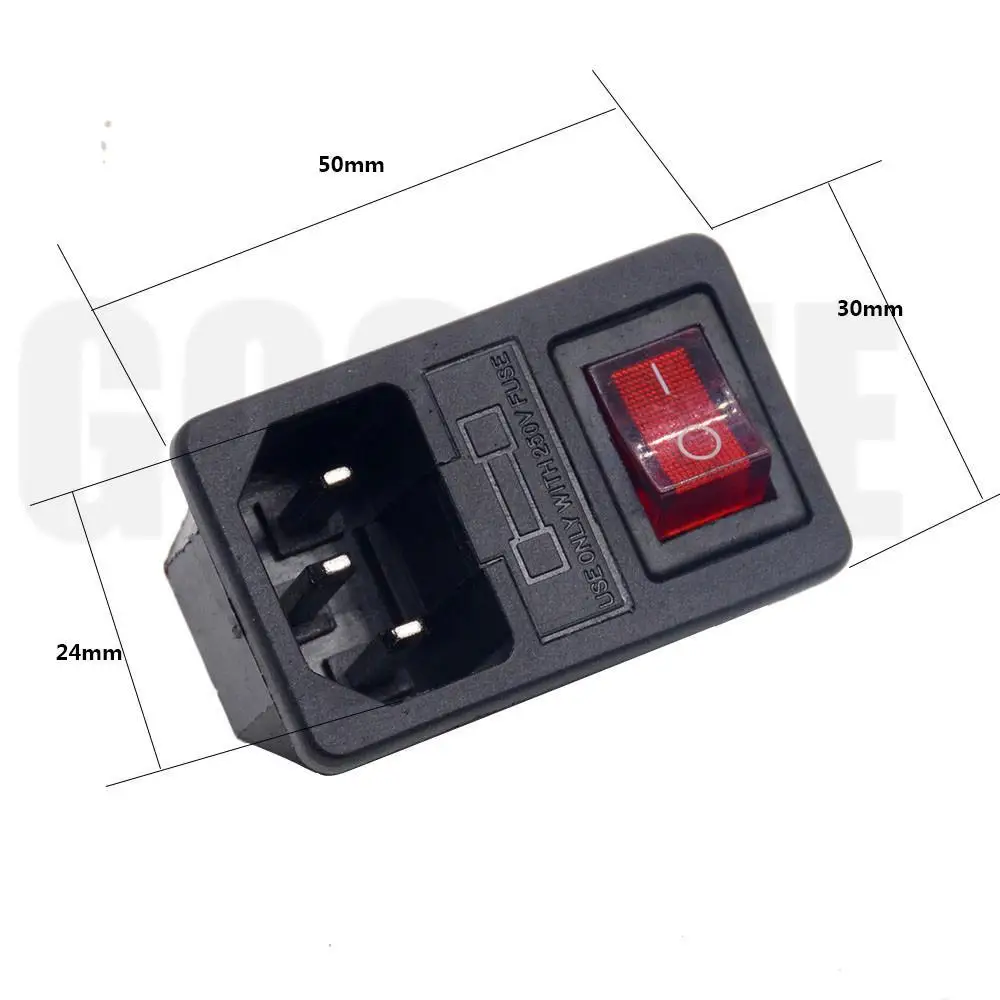 1Pcs 10A 250VAC 3 Pin Iec320 C14 Inlet Connector Plug Power Socket with Lamp Rocker Switch 10A Fuse Holder Socket Male Connector