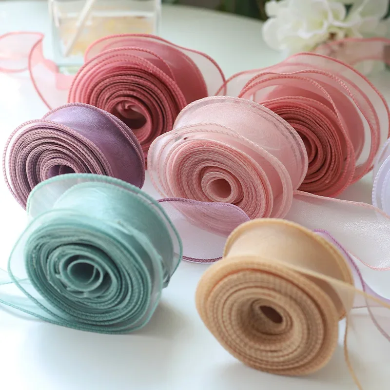 10Yards/Roll Sheer Chiffon Ribbon Organza Satin Ribbons For Gift Wrapping Decoration Wedding Bouquets Wreath Sewing Supplies