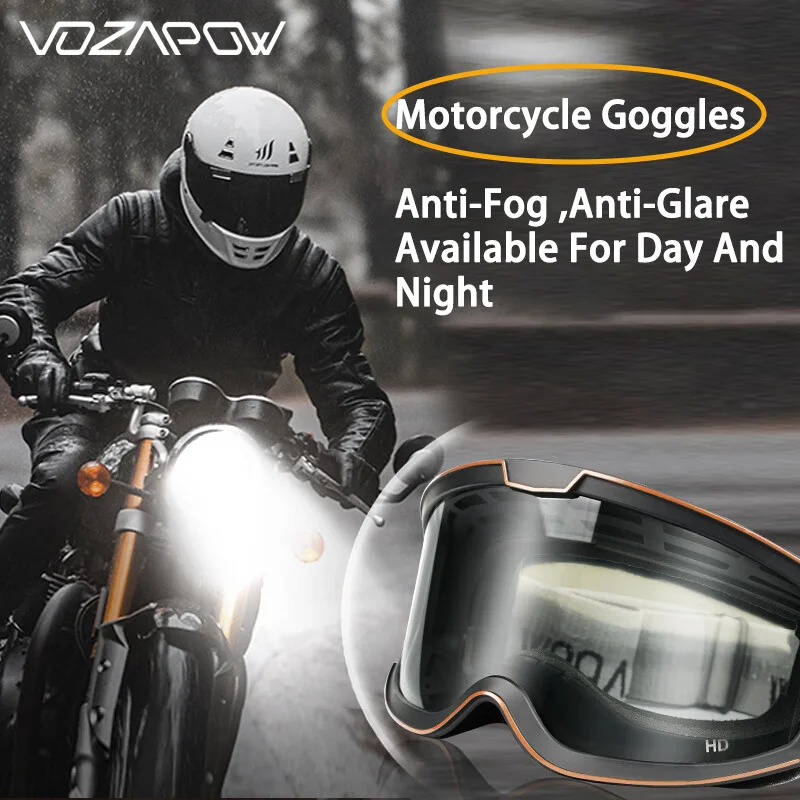 Vozapow Motorcycle Goggles Retro Photochromic Motocross Cycling Goggles Vintage For Over Glasses Anti Fog UV Skiing Sunglasses