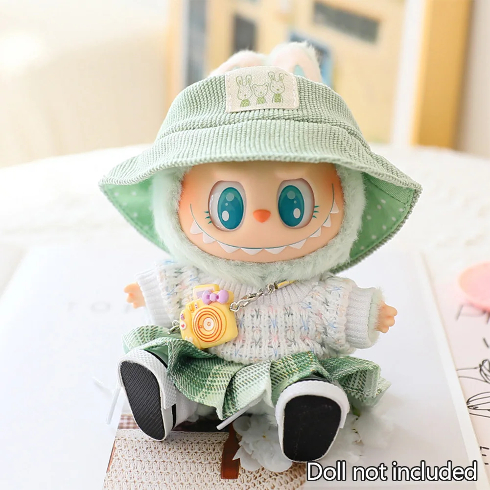 17 cm Mini peluche Labubu peluche coton jouet bricolage habiller vêtements poupée jupe T-shirt ensemble cadeau