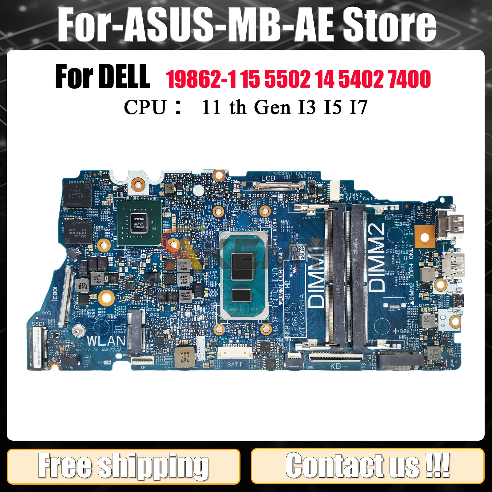 

i3 i5 i7 Laptop Motherboard For Dell Vostro 5402 5502 19862-1 CN-0G0XMN 04D2JV 0H2F8K 010GRP 0JV4DR Mainboard Tested OK