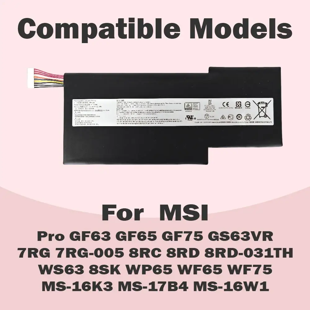 BTY-M6K Battery for MSI Stealth Pro GF63 GF65 GF75 GS63VR GS73VR 7RG 7RG-005 MS-17B4 MS-16K3 Thin 8RD 8RC Thin 3RD 8RC 9SC