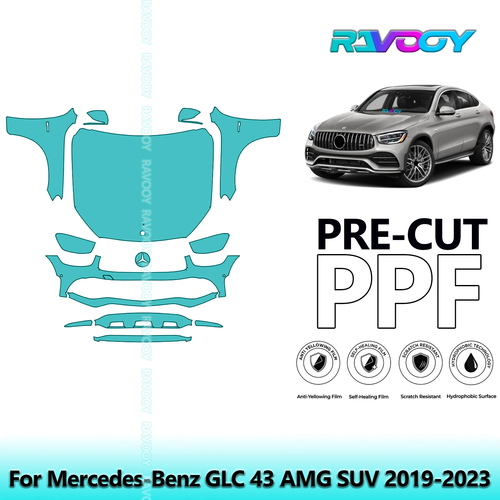 

For Mercedes-Benz GLC 43 AMG SUV 2019-2023 Front Kit 8.5Mil Precut PPF Clear Bra