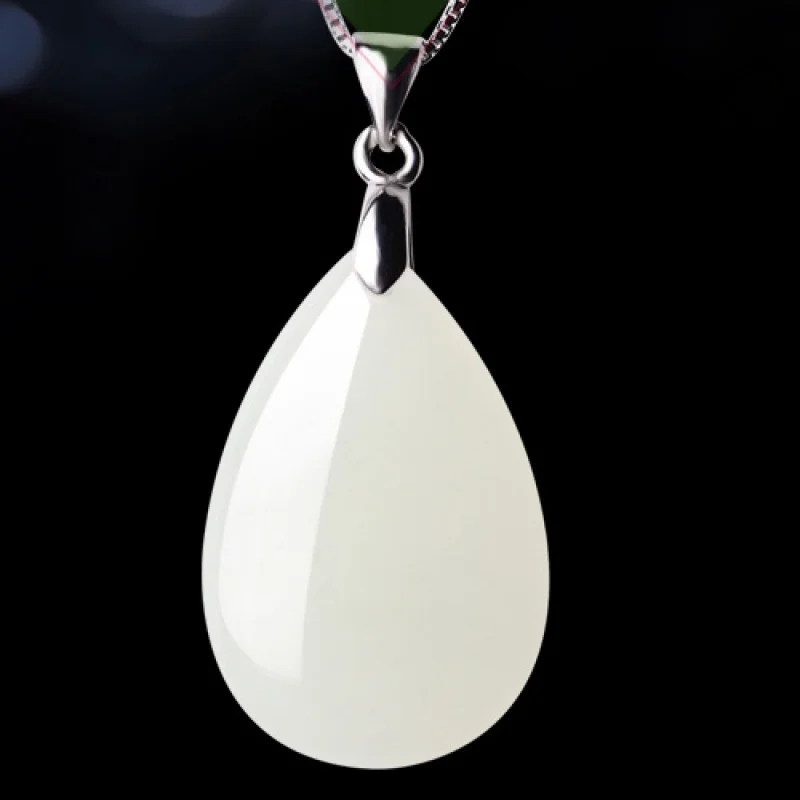 

925 silver inlaid Xinjiang Hotan white water drop , women's jade pendant with certificate and box