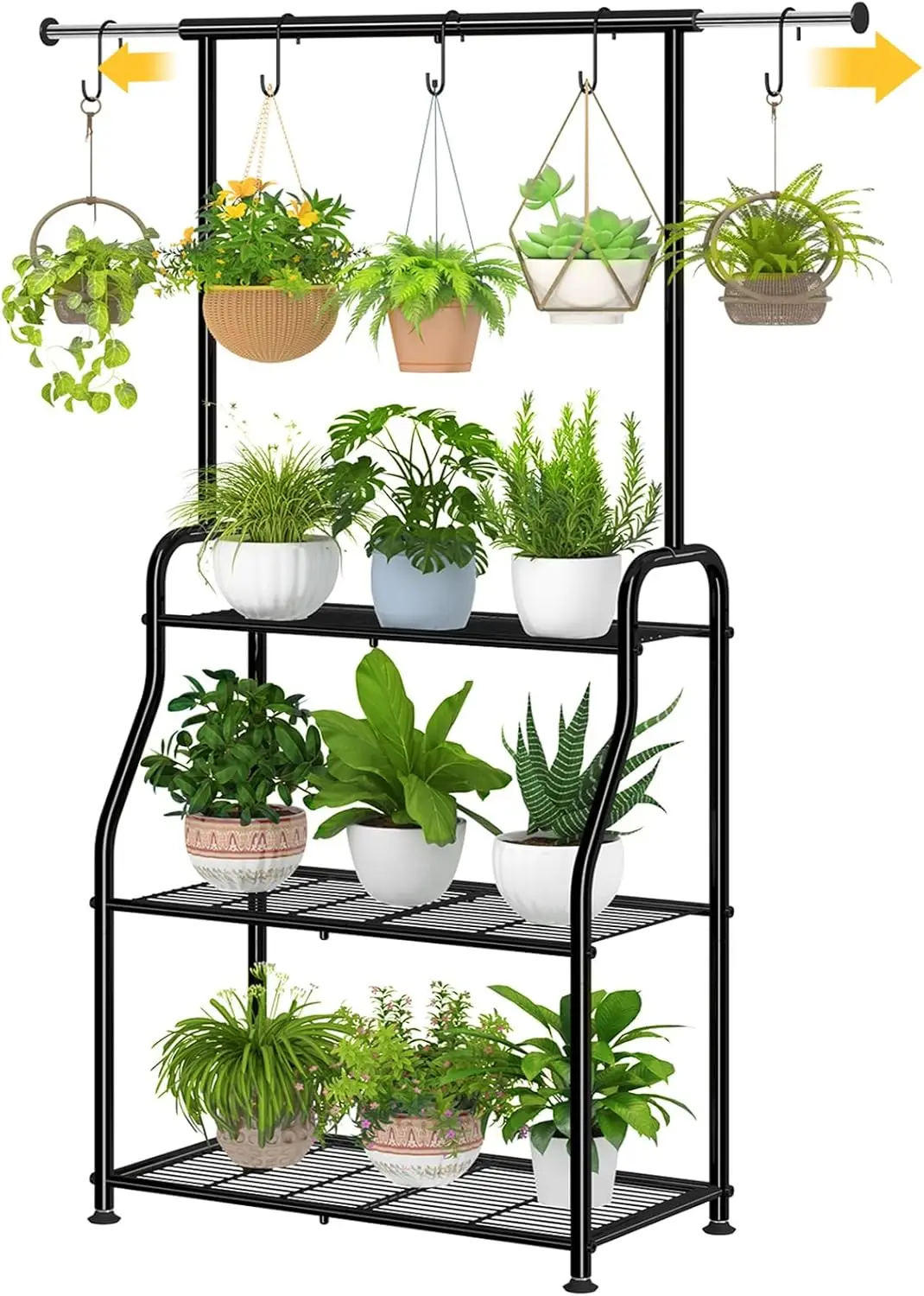 Plant Stand Indoor Outdoor, Heavy Duty Metal 3 Tiered Hanging Plant Shelf for Multiple Flower