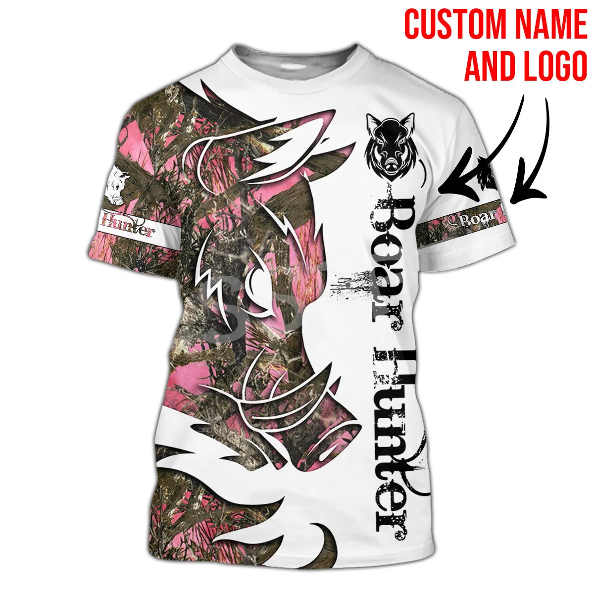 NewFashion Custom Name Boar Hunting Camo Hunter Tattoo 3DPrint Summer Harajuku Streetwear Short Sleeves Casual Funny T-Shirts X1