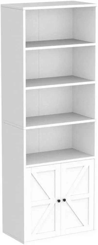 Bibliothèque Industrielle en Bois avec Portes, Grande Bibliothèque de Ferme, Affichage de 11,8 Pouces de Profondeur, Étagères de Rangement, 71,4 Pouces