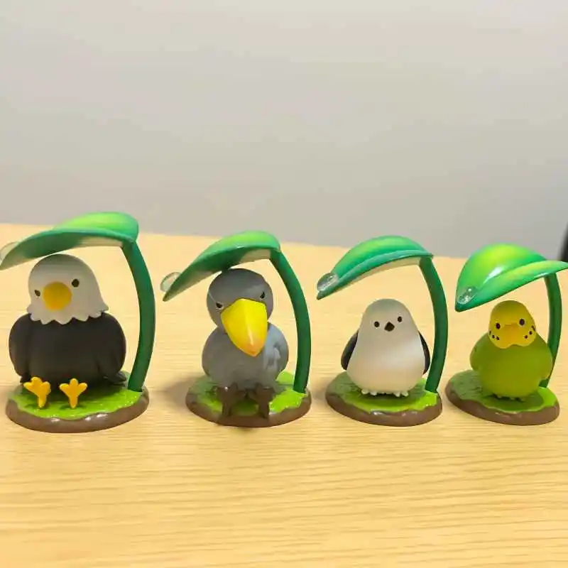 Qualia Capsule Toy Amayadori Mascot Figure Cute Birds Budgerigar Owl Shoebill Eagle Avoid The Rain Under Leaf Umbrella Toy Gift