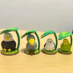 Qualia Capsule Toy Amayadori Mascot Figure Cute Birds Budgerigar Owl Shoebill Eagle Avoid The Rain Under Leaf Umbrella Toy Gift