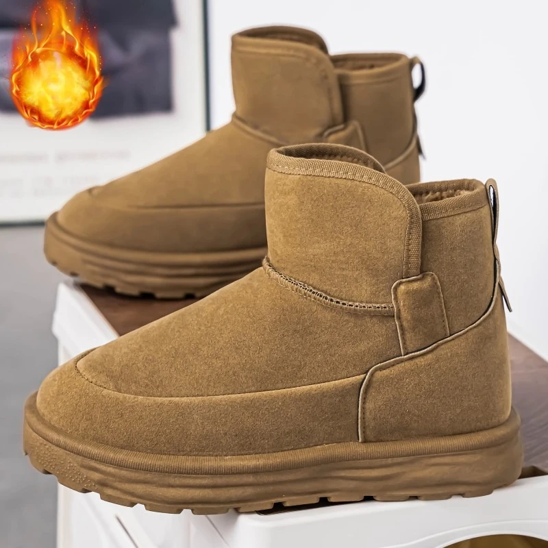 

New Mens Snow Boots Winter Warm Plush Ankle Boots Anti-slippery Waterproof Slip Ons Cotton Shoes for Men Casual Suede Booties