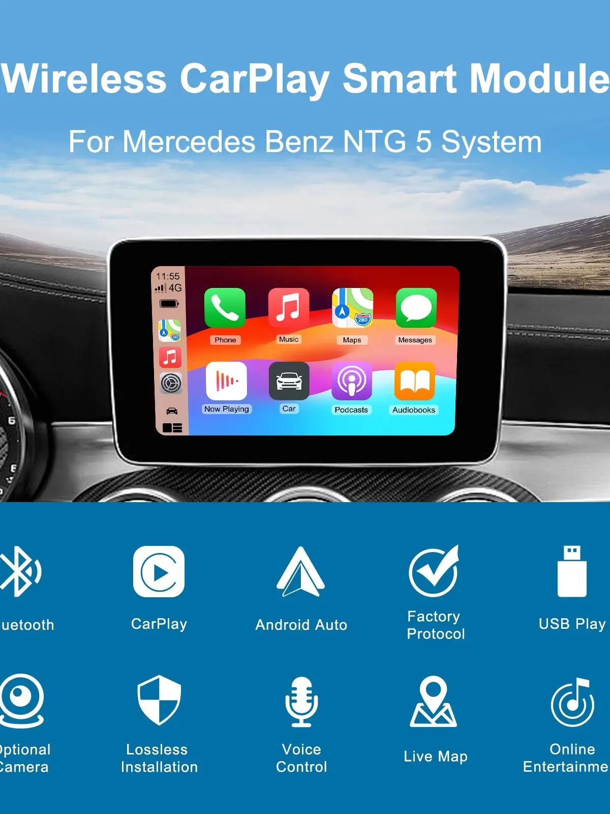 Kabelloses CarPlay Android Auto Nachrüst-Kit Decoder-Box für Mercedes Benz NTG 5.0 System 2015-2018, CarPlay-Schnittstelle