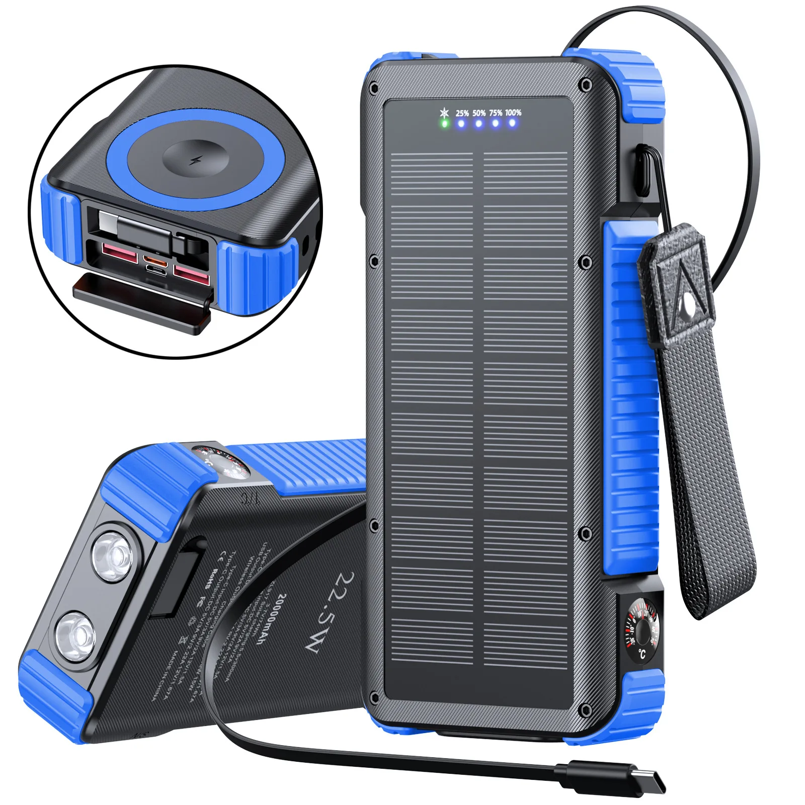 

Solar Power Bank 20000mAh 22.5W Fast Charging Magnetic Wireless Powerbank with Cable Portable Charger for iPhone iWatch Airpods