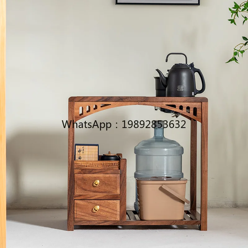 1LYY Walnut Solid Wood Tea Cabinet Tea Table Simple Luxury Tea Table Kettle Integrated Mobile  Table Side