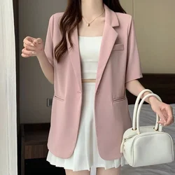 2026 Female Short Sleeved Suit Coat Women Summer Loose Fitting Solid Color Blazer Jacket Ladies Korean Leisure Tops Outerwear
