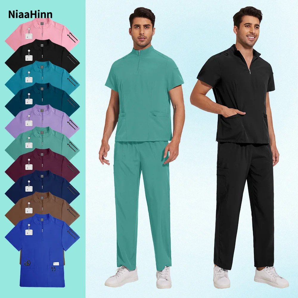 Niaahinn – uniforme médical pour hommes, ensemble de laboratoire, vente en gros, salopette de médecin d'hôpital, col en v, vêtements de gommage d'infirmière de pharmacie à la mode