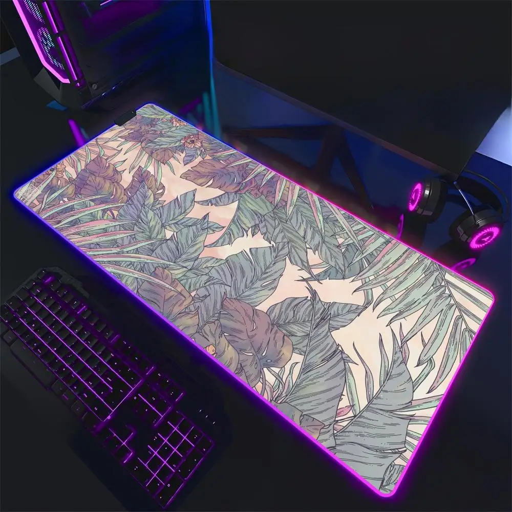 

Visual Aesthetic Plant Pattern Design RGB Mouse Pad Desk Mat LED Glow mouse pads desk accessories Computer gaming mousepad