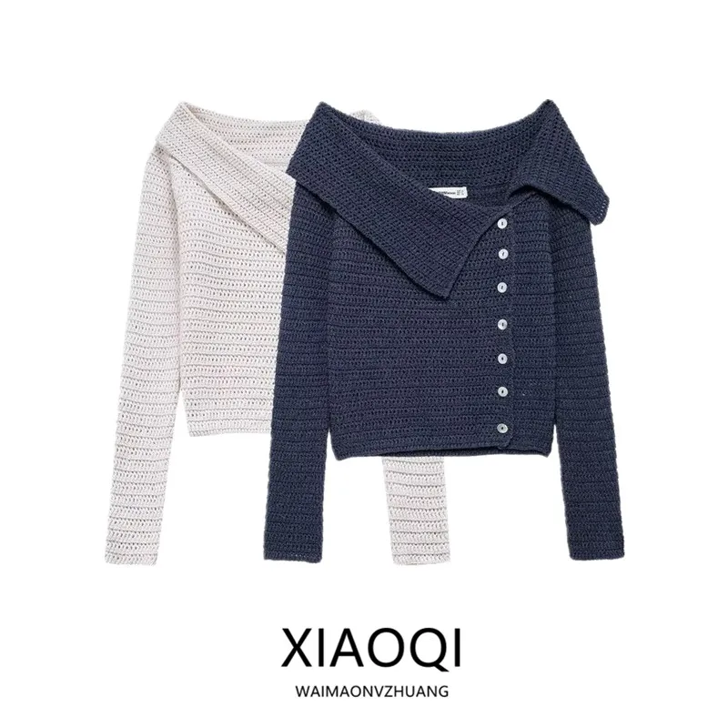 Design asimmetrico Lungo Sve Maglione lavorato a maglia casual Autunno Nuovo arrivo Donna Faion Colletto inclinato Pendolarismo Sle Lunghezza regolare