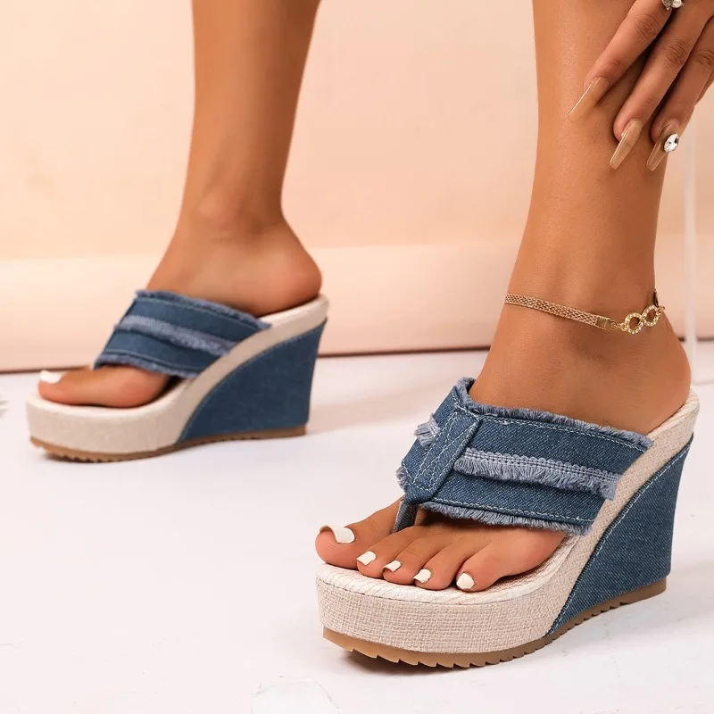 Summer New Tassel Design Wedge Women's Sandals 2026 Fashion Solid Clip Toe Casual Thick Soled Women Shoes Босоножки Женские view 2