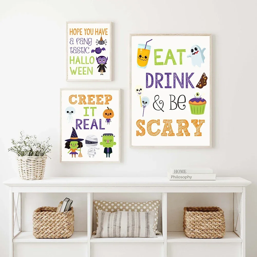Canvas Painting Halloween Signs Party Quote Abstract Devil Ghost Art Poster Print Kid Room Home Decor Snack Candy Little Mons