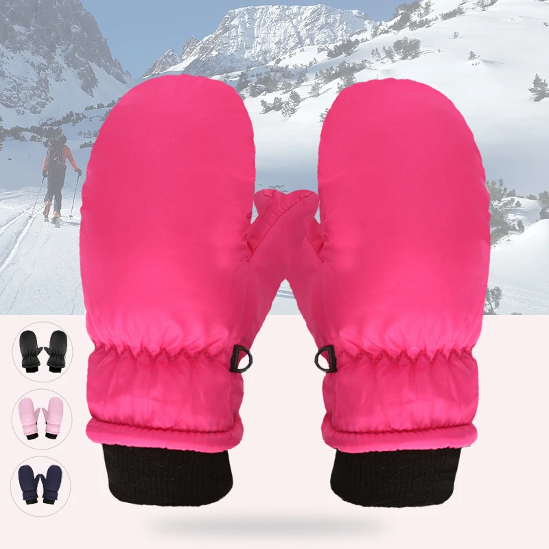 Pure Color Kids Snow Mittens Water Repellent Winter Ski Gloves Children Warm Thicken Snowboard Gloves for Girls Boys