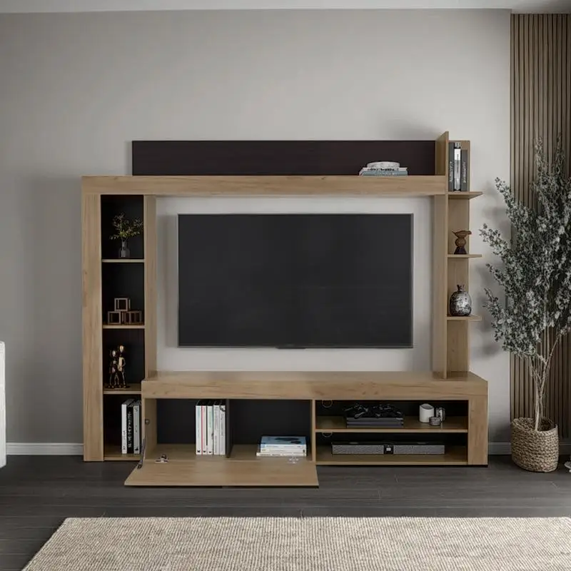 Cecil Entertainment Center и подставка под телевизор с открытыми полками и отделениями для хранения вещей с дверцей