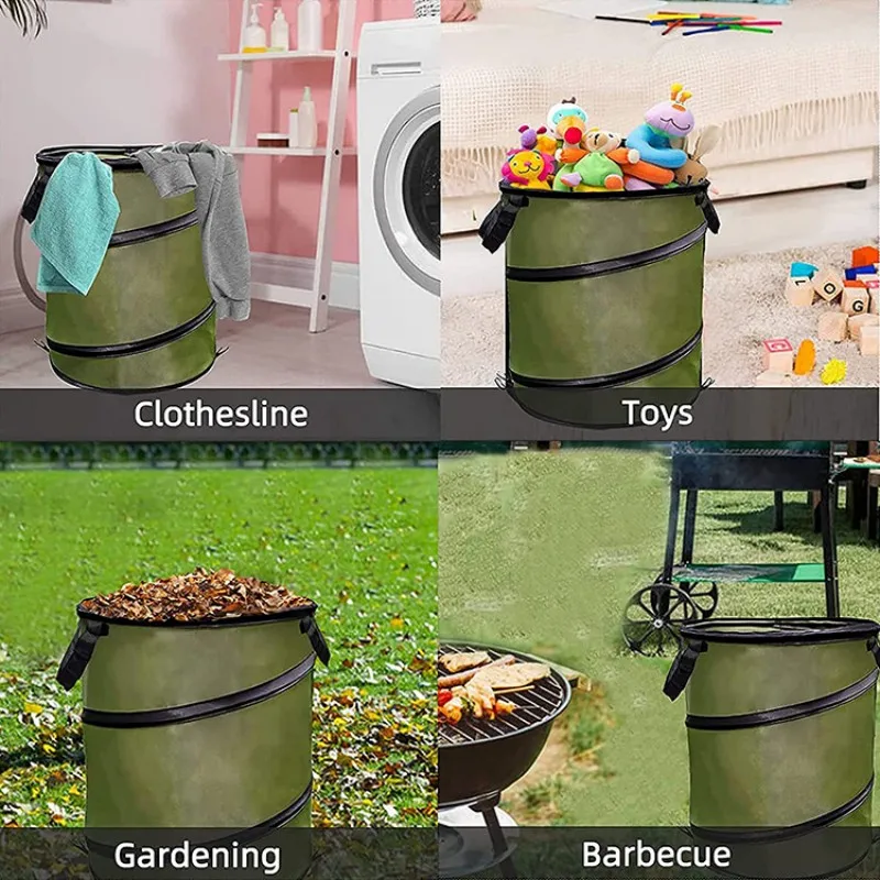 Picture 5: 37.8L/10 Gallon Foldable Yard Waste Bins Outdoor Trash Can Reusable Garden Waste Bucket Yard Leaf Bag Toy Storage Organizer