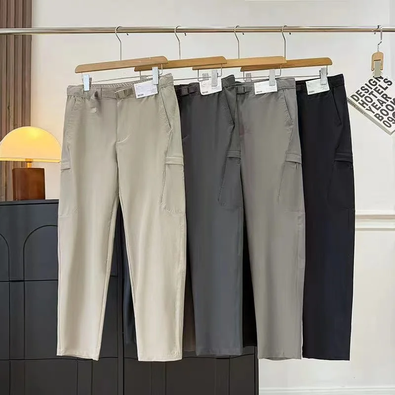 

Мужские повседневные эластичные брюки прямого кроя для работы, функциональные, с высокой талией, на молнии, из нейлоновой ткани, всесезонные
