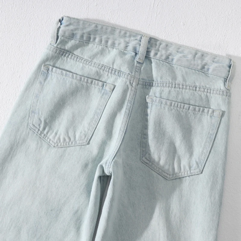 KSTUN 2025 pantalones vaqueros de corte recto de primavera para mujer, pantalones vaqueros de pierna ancha, pantalones holgados Retro americanos, pantalones Vintage lavados en azul claro