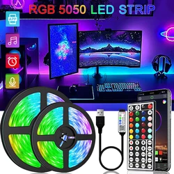 RGB5050 LED diody na wstążce Led 5V listwa oświetleniowa kontrola aplikacji światła 44 klawisze zdalne diody taśma LED do podświetlenie TV pokoju gier