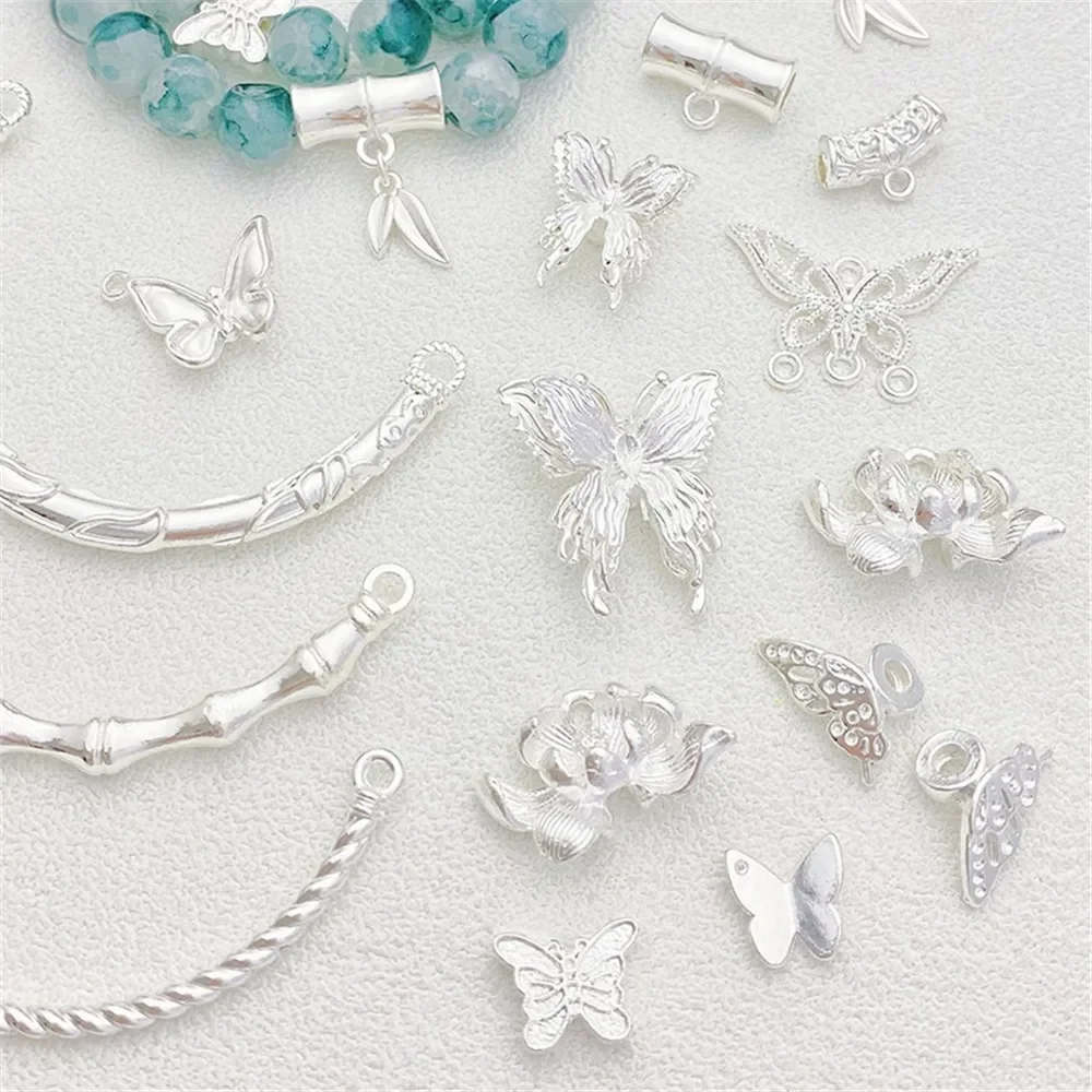Bright Silver Butterfly Pendant Half Bracelet Beaded Metal Bead Spacer Handmade DIY Bracelet Necklace Jewelry Material Accessori - Image 2