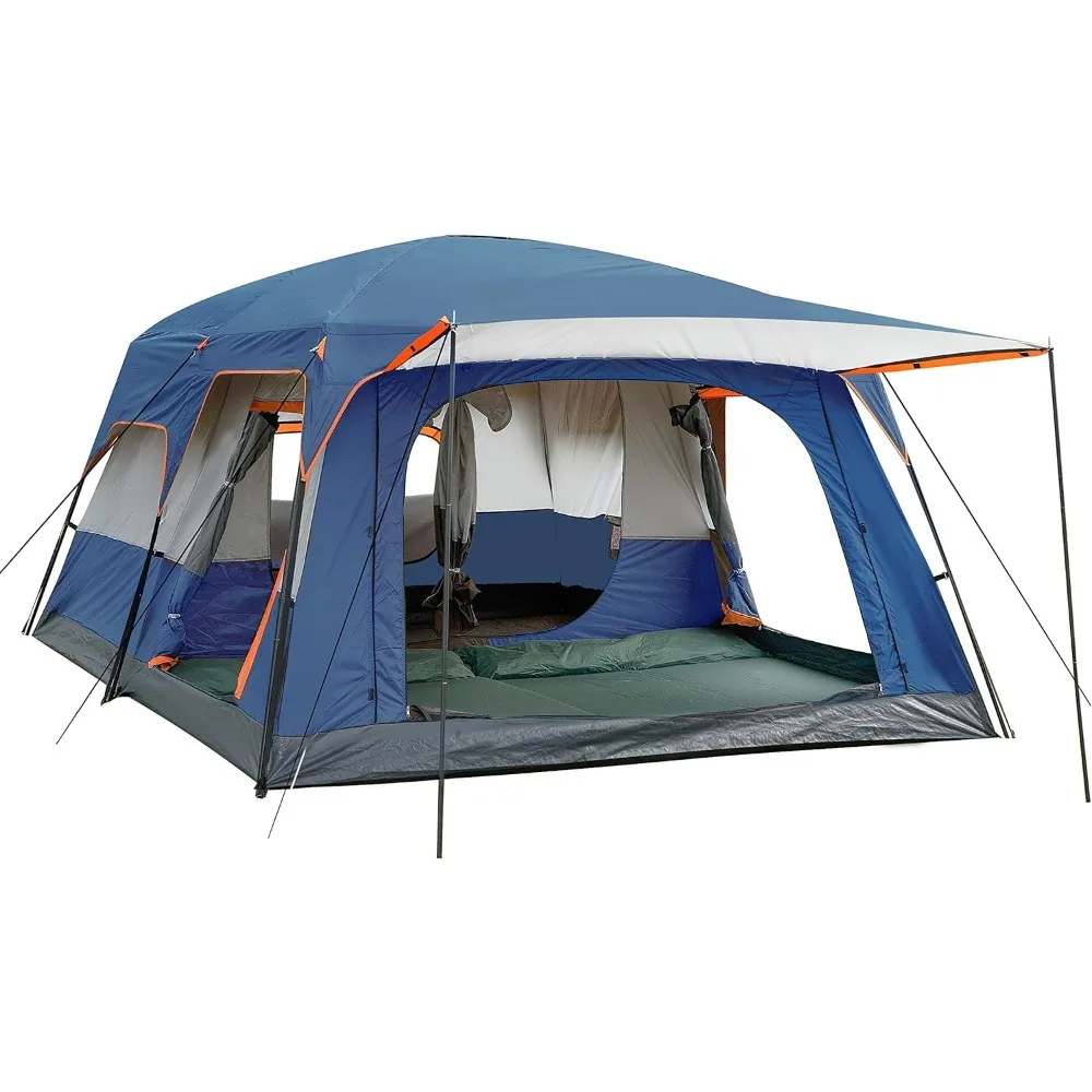 Extra Large Tent 10-12 Person(B),Family Cabin Tents,2 Rooms,Straight Wall,3 Doors and 3 Windows with Mesh