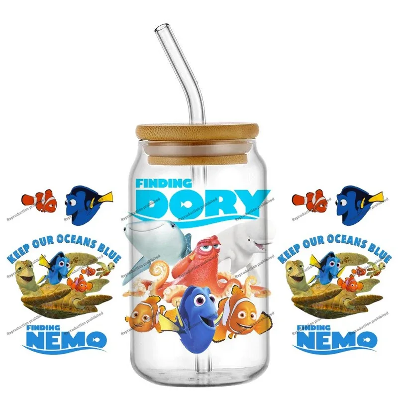 

HOT Finding Nemo series easy peel waterproof DIY Decals 3D transfers uvdtf stickers 16oz uv dtf cup wraps for Libbey Glasses
