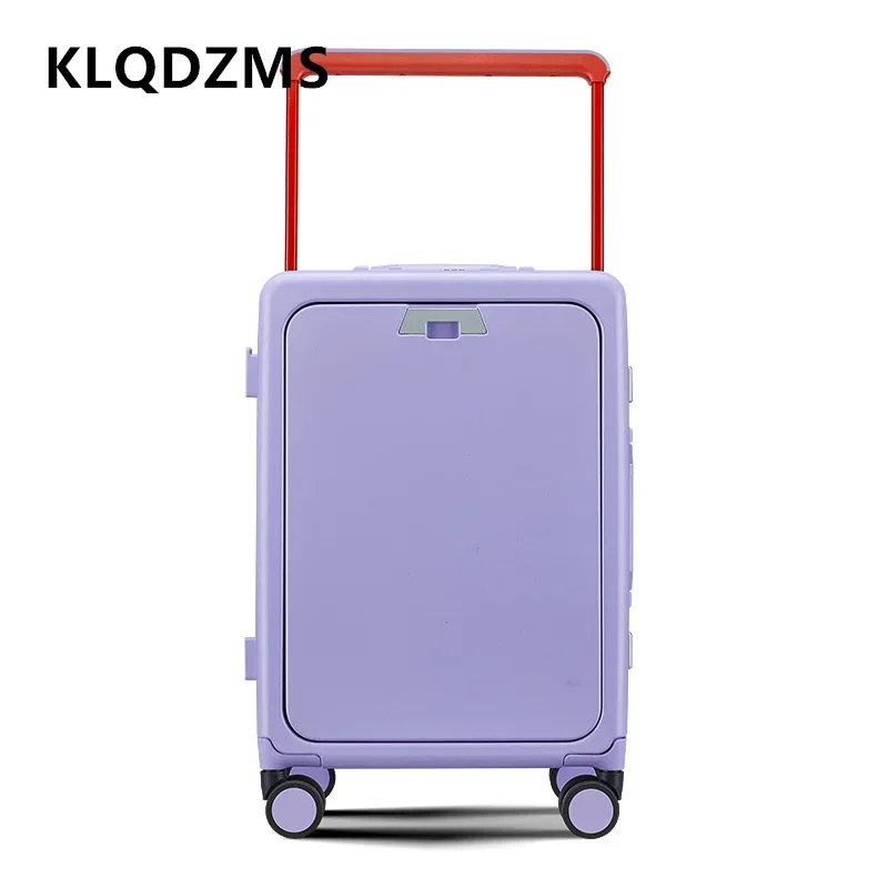 KLQDZMS tas perjalanan bagasi 20 inci bingkai aluminium casing Boarding Laptop bukaan depan casing troli 24 "koper pengisi daya USB