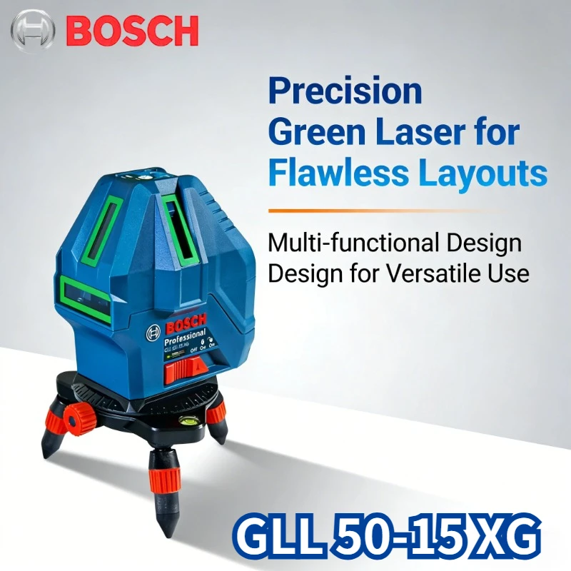‌ Nivel Láser de Haz Verde Bosch GLL 50-15 XG con Punto de Plomada, Nivel Láser Autonivelante, Alcance de 15 m ‌ Nivel Láser de 5 Líneas Cruzadas