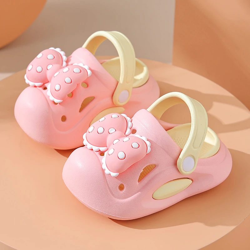 New Summer Aged 0-5 Children Slippers Cute Bowknot Toddler Sandals For Girl Toe Box Flip Flops Non-Slip Home Kids Garden Shoes