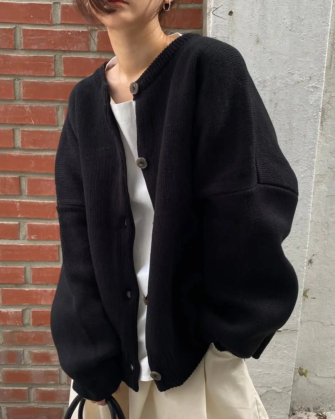 

Merino 100% Wool Women's Round Neck Button Cardigan Loose Autumn Winter Casual Fashion Knitted Cashmere Sweater