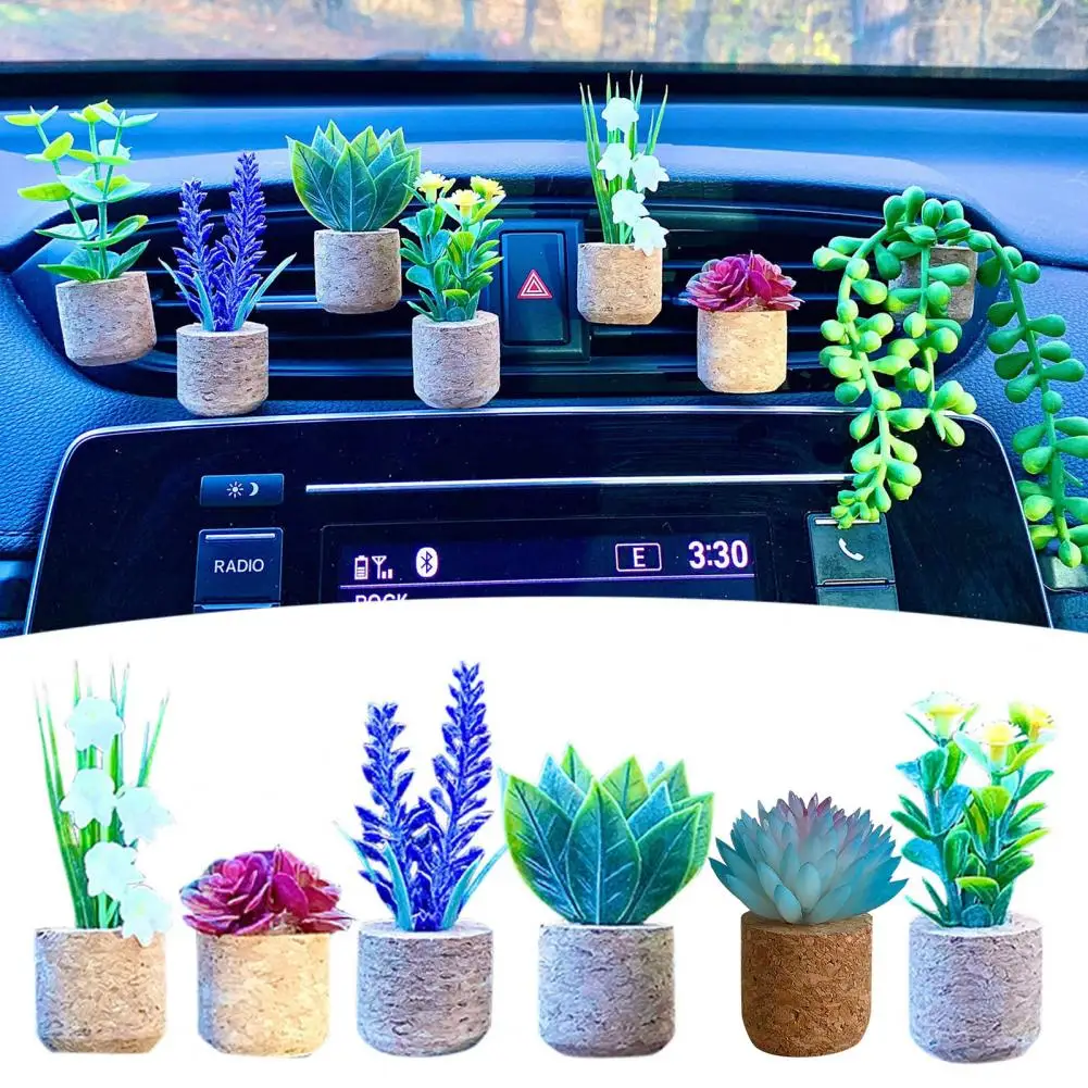 Potted Succulent Plants Cartoon Air Conditioning Vent Clip Creative And Cute Car Styling Accessories Decoration