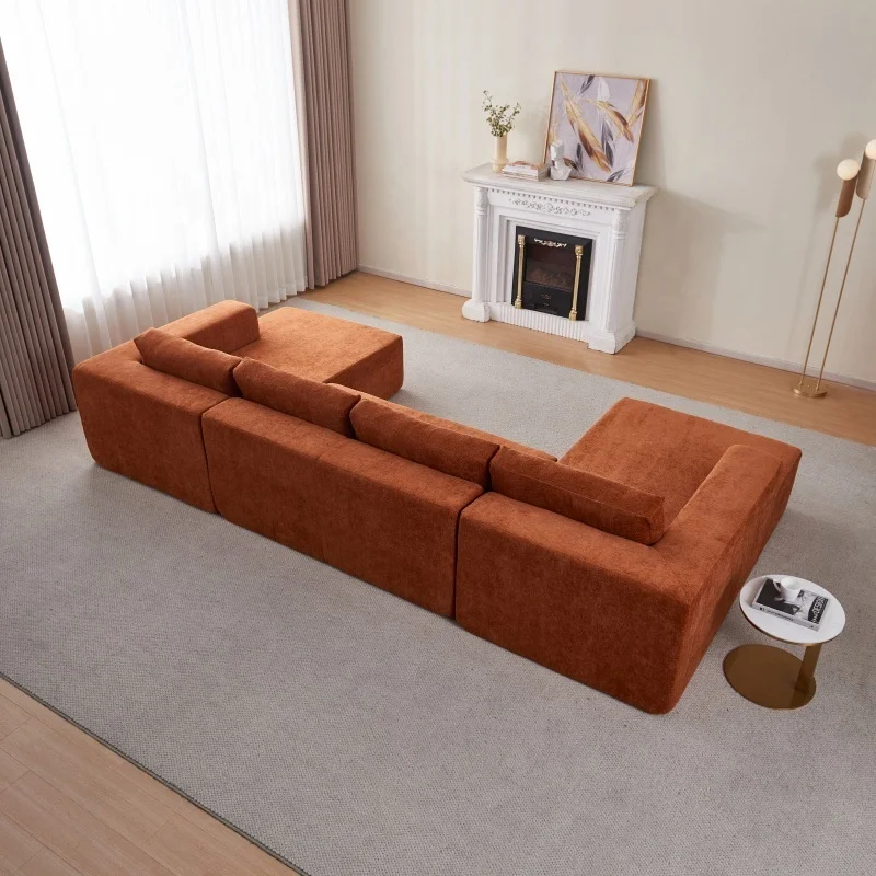 #Terracotta Jumbo Corduroy U Shape Sectional Sofa 6 Seater Oversized Lounge Couch with Throw Pillows for Living Room