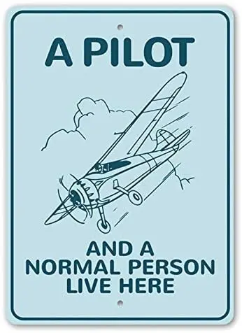 Персонализированный металлический знак для внутреннего/наружного декора стен, пилот живет здесь, авиационный Знак 12X8 дюймов