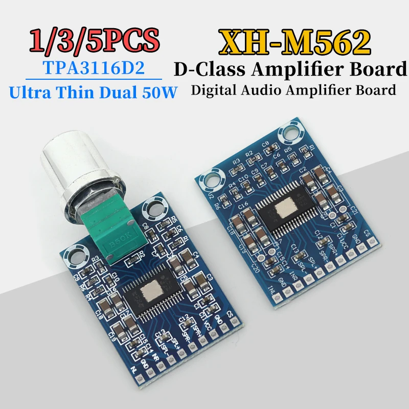 1-10PCS TPA3116D2 XH-M562 50W+50W 2.0 Channel Digital Stereo Audio Power Amplifier Board DC12-24V
