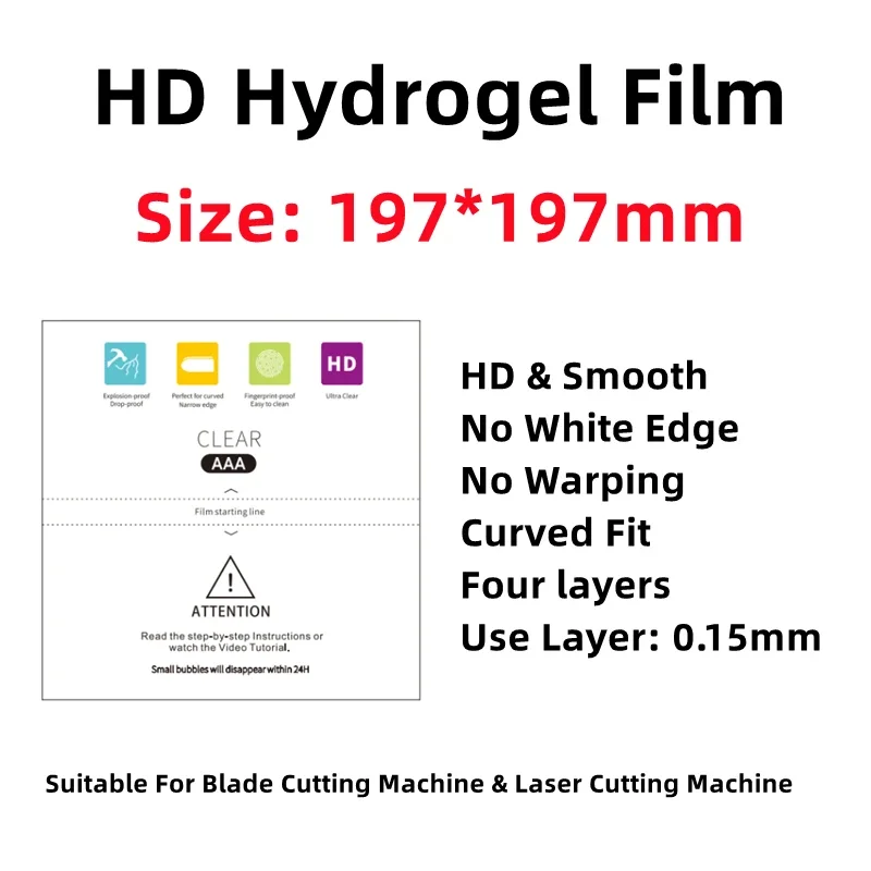 Película de hidrogel hd para máquina de corte de lâmina, 25 peças, protetor de tela fosco para telefone dobrável, 197x197mm, tpu, borboleta, filme de hidrogel