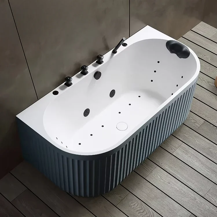 

Artificial stone freestanding spa corner bathtub