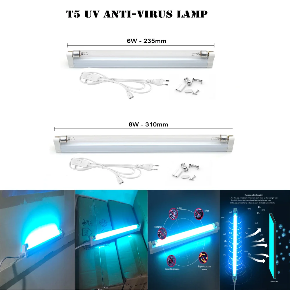 Lâmpada uv 220v 110v do esterilizador de quartzo do ácaro da poeira para a casa do quarto 8w 6w ultravioleta luz germicida t5 tubo uvc esterilizador